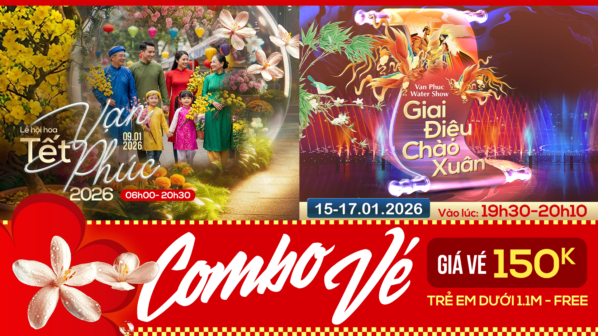 Combo đi Lễ hội Hoa Tết Vạn Phúc xem nhạc nước Giai điệu Chào Xuân